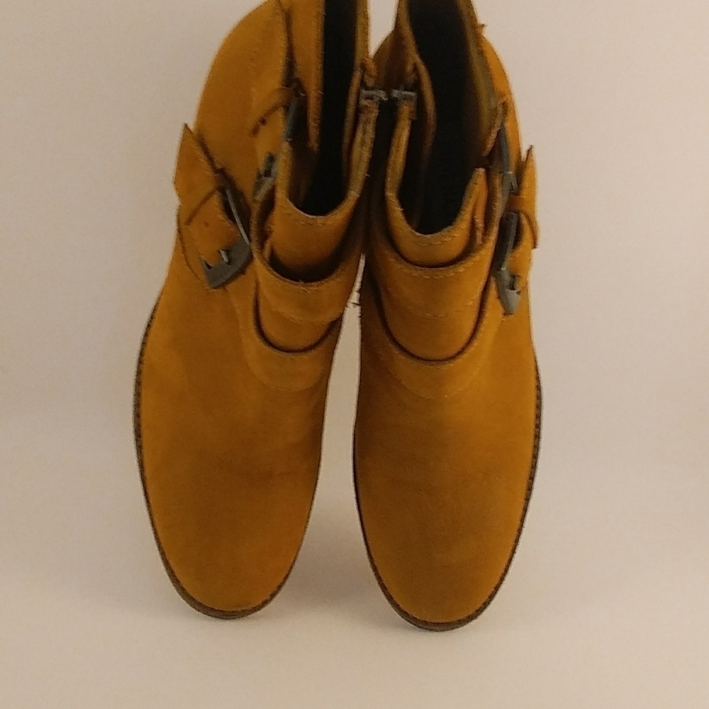 Steve Madden Women's Brown Leather Ankle Zip Boots Size 9.5 stacked Block Heels. - Picture 6 of 11